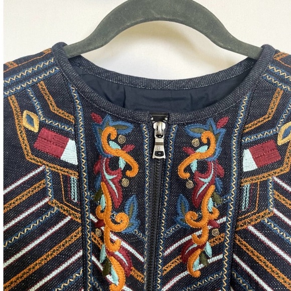 BCBGMaxAzria Zachary Navy Embroidered Cape Jacket - Picture 6 of 12